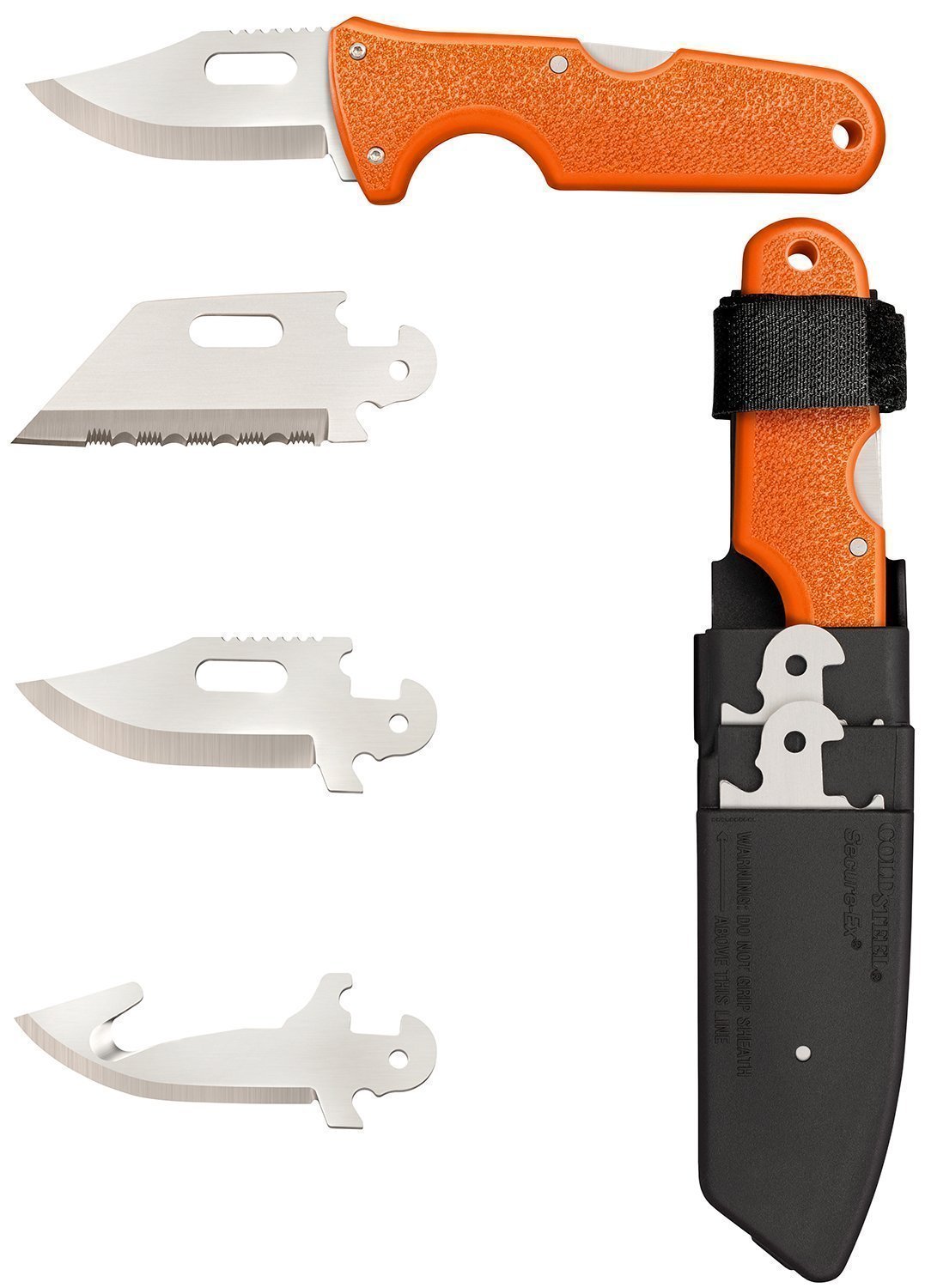 Cold Steel CS-40AL Click-N-Cut Hunter 2.50" Fixed Bowie/Gut Hook/Plain/Serrated Satin 420J2 SS Blade/Orange ABS Handle