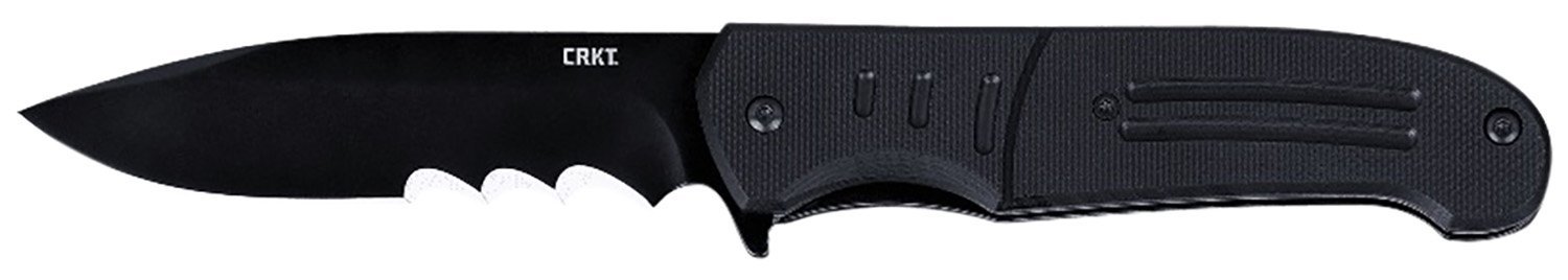 CRKT 6885 Ignitor  3.48" Folding Drop Point Part Serrated Black Oxide 8Cr13MoV SS Blade/Black G10 Handle Includes Pocket Clip
