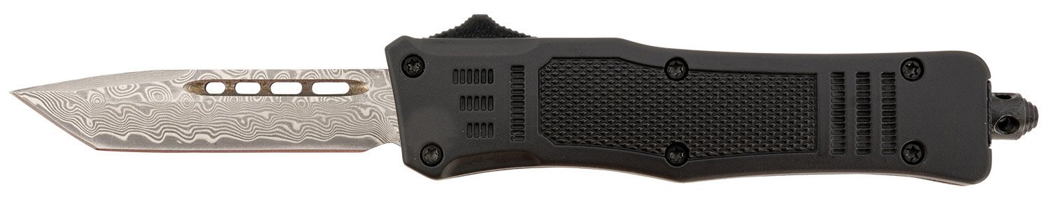 Steel River Knives MT616BRDAMT Spartan  Mini 2.75" OTF Tanto Plain Real Damascus/4.25" Black Aluminum Zinc Alloy Handle
