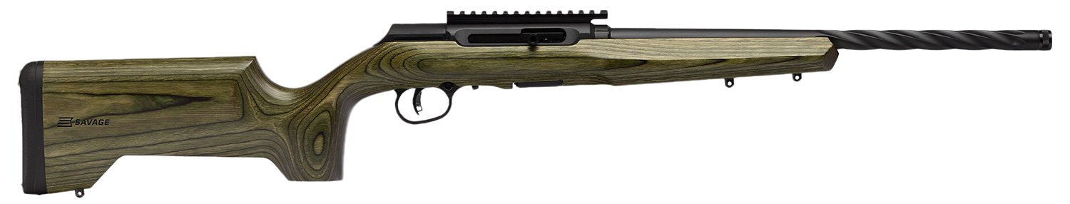 Savage Arms 47258 A Series  Full Size 22 LR 10+1 18" Matte Black Spiral Fluted Threaded Barrel, Matte Black Carbon Steel Receiver w/  Picatinny Rail, OD Green Fixed Laminate Stock, Right Hand