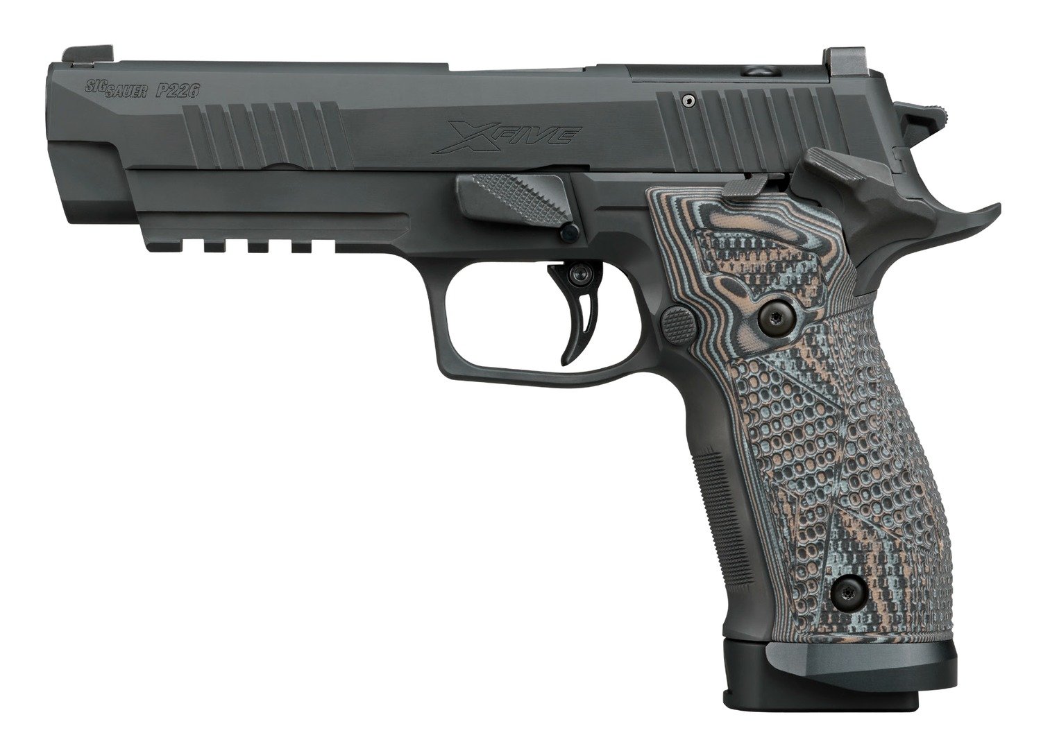 Sig Sauer 226X59XTMSAO P226 XFive Extreme Full Size 9mm Luger 10+1 5" Bull Barrel, Black Nitron Stainless Steel Optic Ready/Serrated Slide & Frame w/Beavertail & Picatinny Rail, Custom Hogue G10 Piran