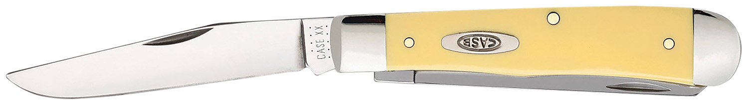 Case 00161 Trapper  3.25"/3.27" Folding Clip Point/Spey Plain Tumble Polish Chrome Vanadium Steel Blade/Yellow Synthetic Handle