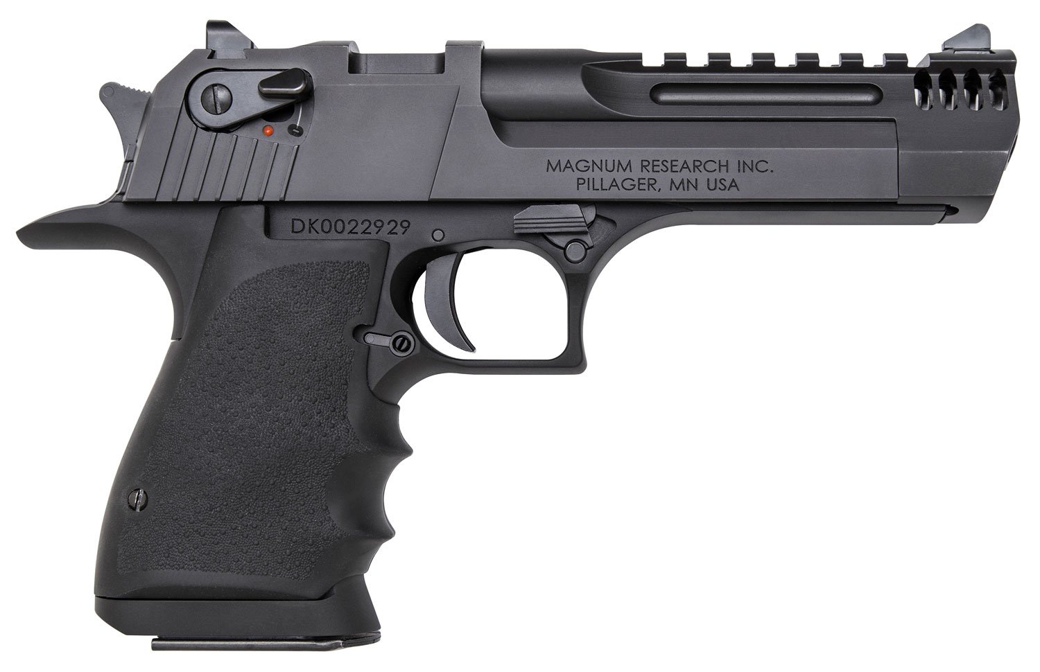 Magnum Research DE50L5IMB Desert Eagle L5 50 AE 5" with Muzzle Brake 7+1 Black Hardcoat Anodized Aluminum Frame Black Carbon Steel Slide Black Hogue Wraparound Rubber Grip