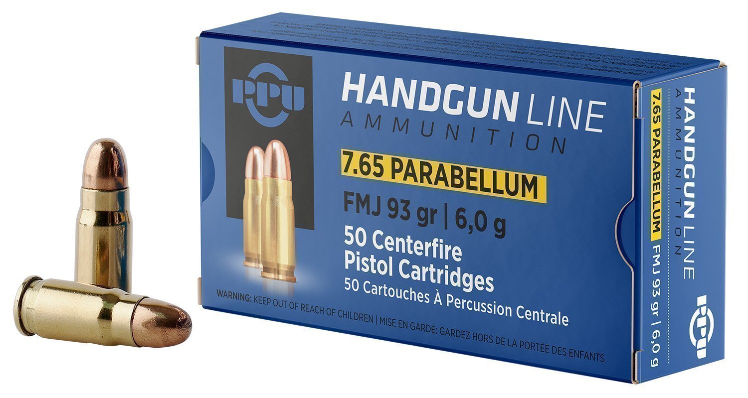 PPU PPH765P Handgun  7.65x21mmParabellum 93gr Full Metal Jacket 50 Per Box/20 Case
