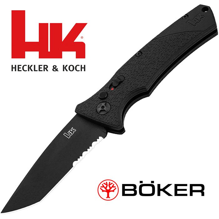 FD01 3.27 inch Black Partially Serrated Edge Black Handle