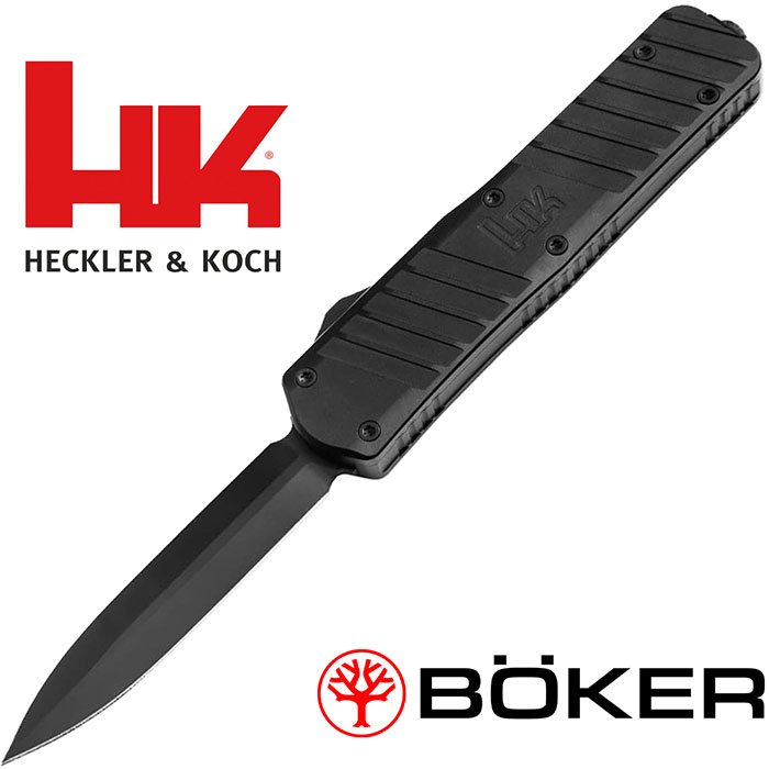 SP02 OTF 3.23 inch Black Dual Plain Edge Black Handle