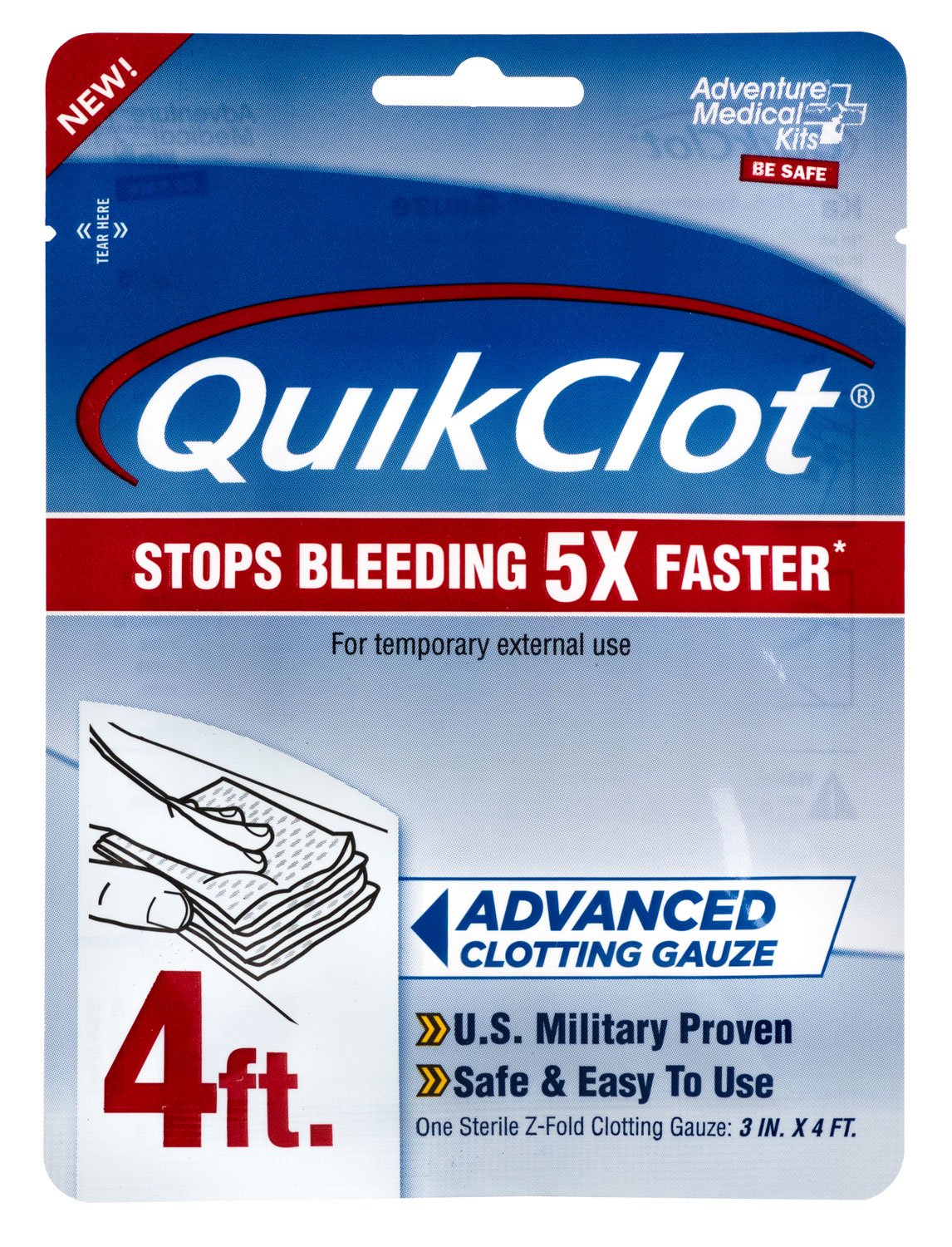 Adventure Medical Kits 50200026 QuikClot  Stop Bleeding White 3" x 48" Clotting Gauze