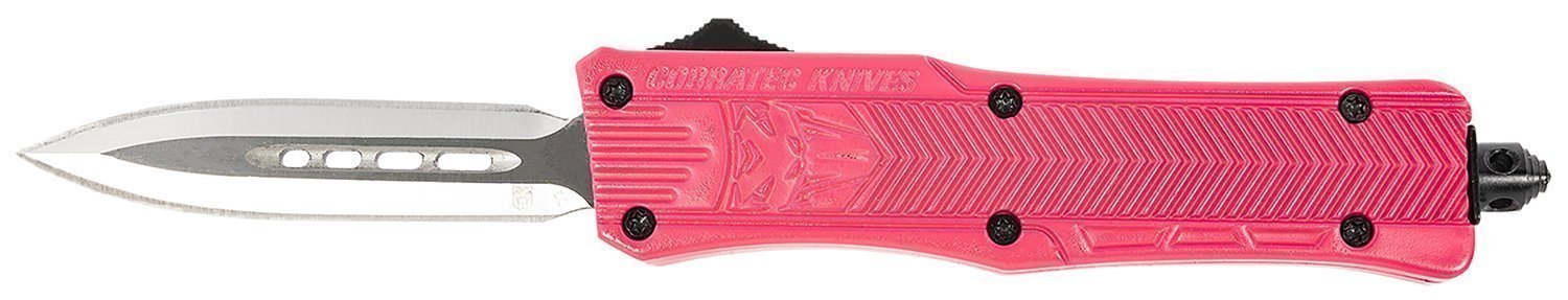 CobraTec Knives SPKCTK1SDAGNS CTK-1  Small 2.75" OTF Dagger Plain D2 Steel Blade, Pink Aluminum Handle Features Glass Breaker