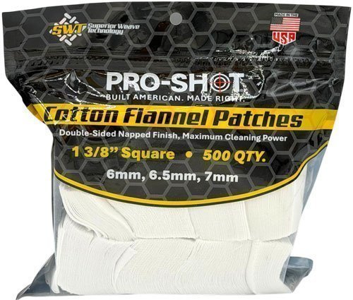 PRO SHOT CLEANING PATCH COTTON - FLANNEL 6MM-7MM 1 3/8" 500CT