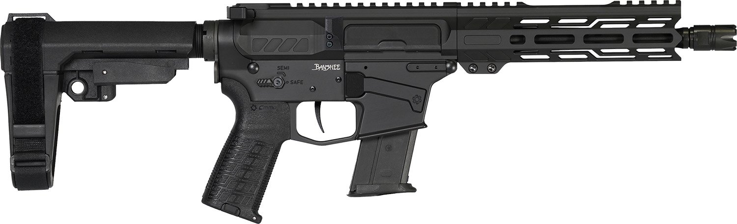 CMMG 57A340FAB Banshee MK57 5.7x28mm 20+1 8" Black Nitride Medium Taper Threaded Barrel, EML 7" M-LOK Handguards, Black Armor Cerakote Aluminum Picatinny Rail Receiver, CMMG Zeroed Grips