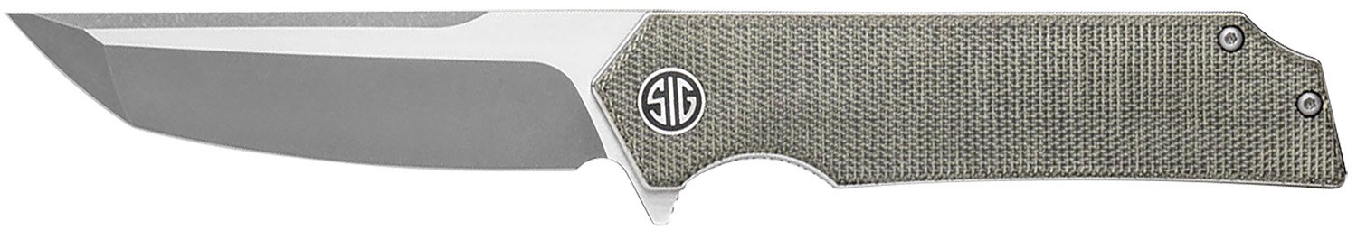 Sig Sauer Knives TS8SG Tsuru  3.30" Folding Tanto Plain Satin 154CM SS Blade, 4.20" Green Canvas Micarta Handle