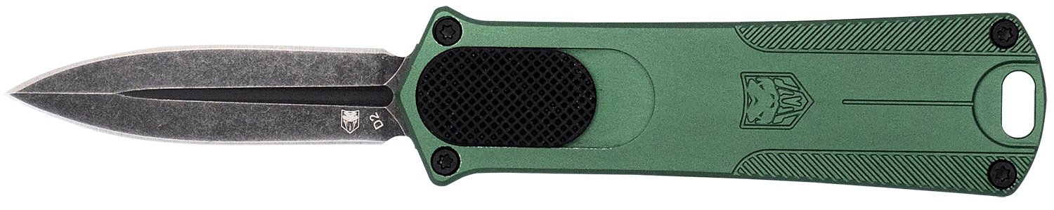 CobraTec Knives 952ODGDAGNS 952  1.75" OTF Dagger Plain Stonewashed D2 Steel Blade, 3" OD Green Anodized Aluminum Handle