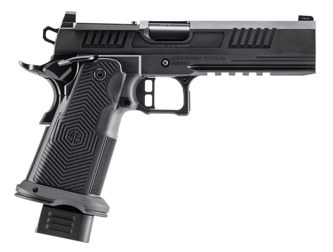 Alpha Foxtrot AA47X1EID-XDBK19 AF1911 Romulus 9mm Luger 20+1 17+1 5" Black DLC Stainless Steel Bull Barrel, Optic Ready/Serrated Slide & Frame w/Beavertail & Picatinny Rail, Aluminum Grip, RMSc/RMR Fo