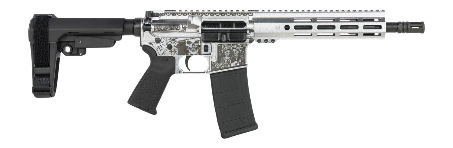 Shark Coast Tactical SCC07374DOD-P Day of the Dead  5.56 NATO 30+1 10.50" Black Nitride Threaded Barrel, Aluminum Laser Engraved Receiver w/Picatinny Rail, M-LOK Handguard, Polymer SB Tactical SBA3 Br