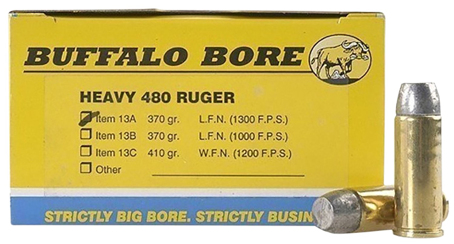 Buffalo Bore Ammunition 13A20 Heavy Strictly Business 480Ruger 370gr Lead Flat Nose 20 Per Box/12 Case