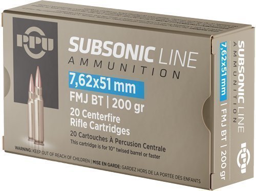 PPU SUBSONIC 7.62X51 200GR - FMJ-BT 20RD 10BX/CS