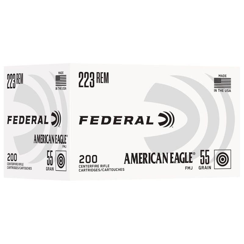 Federal American Eagle Rifle Ammunition .223 Rem 55gr FMJ 3240 fps 200/ct
