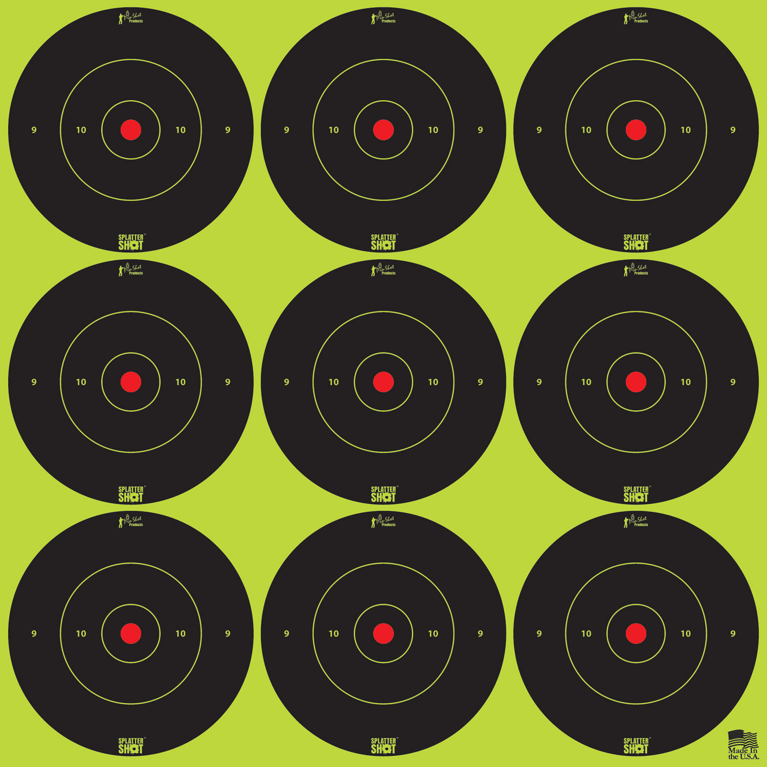 Pro-Shot 2BGREEN108 SplatterShot  Self-Adhesive Paper Black/Green 2" Bullseye 12Pack/108Targets