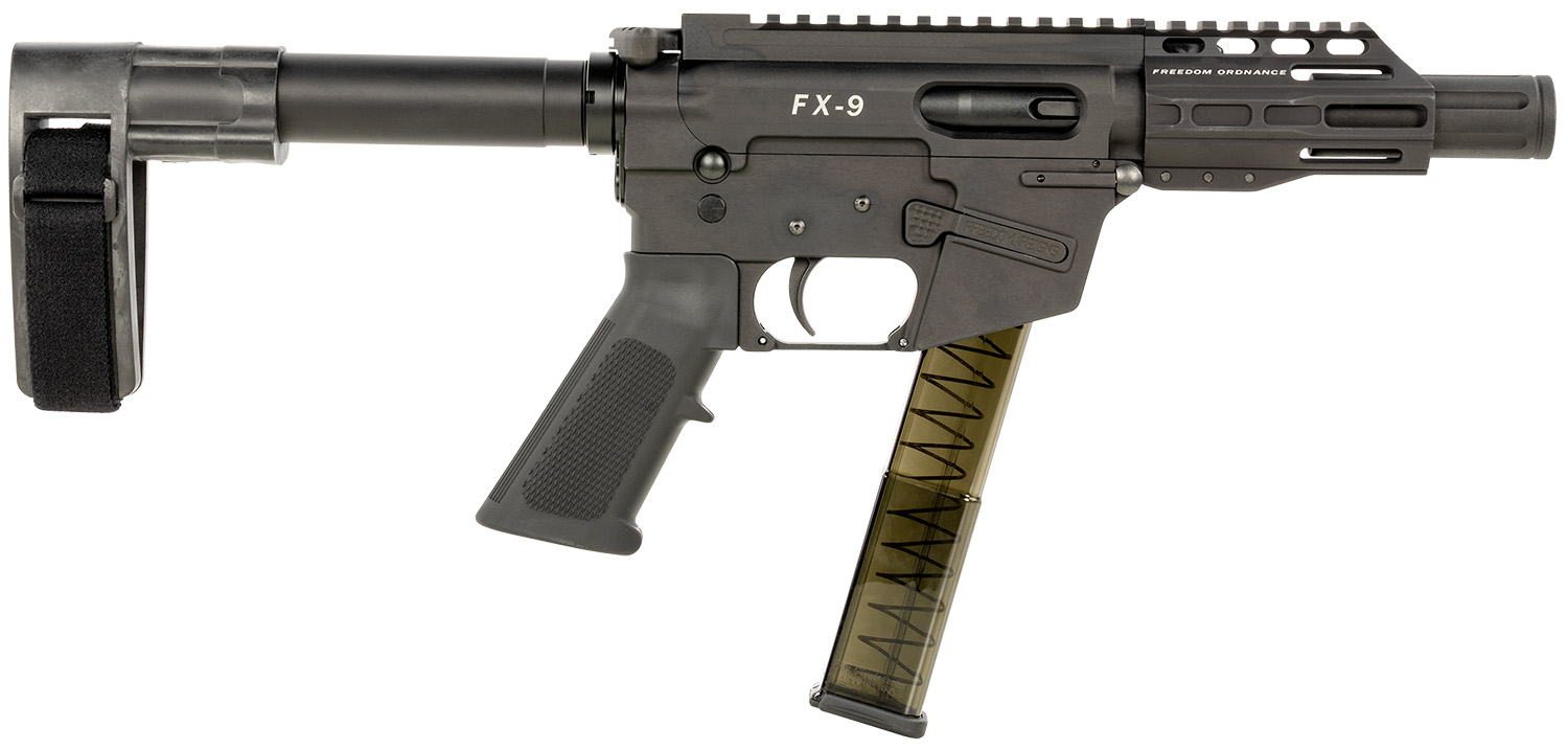 FREEDOM ORDNANCE FX9P4SBM FX-9  9mm Luger 31+1 4" Black Nitride Steel Barrel, M-LOK Handguards, Black Anodized Aluminum Picatinny Rail Receiver, Black SB Mini Brace, AR15 Grip