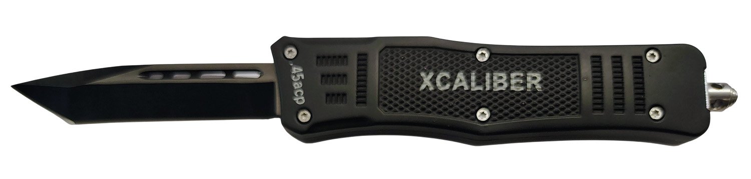 Xcaliber Knife Company  45 ACP  3.25" OTF Tanto Plain Black 440C SS Blade, 4.64" Steel Handle