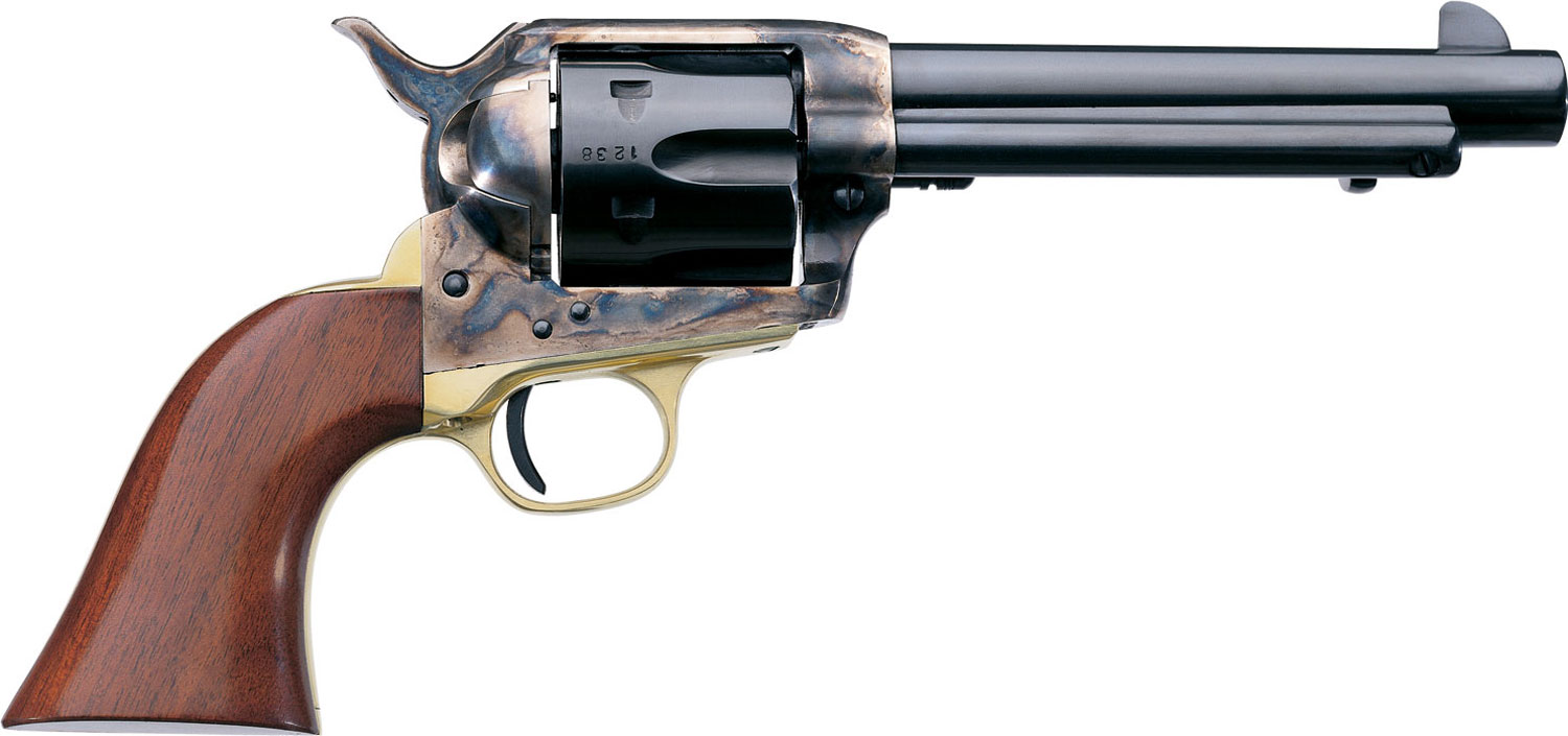 Taylors & Company 550527 Ranch Hand  357 Mag Caliber with 5.50" Blued Finish Barrel, 6rd Capacity Blued Finish Cylinder, Color Case Hardened Finish Steel Frame & Walnut Grip