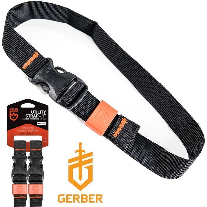 Utility Strap Side Release Buckle 24 inch x 1 inch 2 Pack Nylon Black