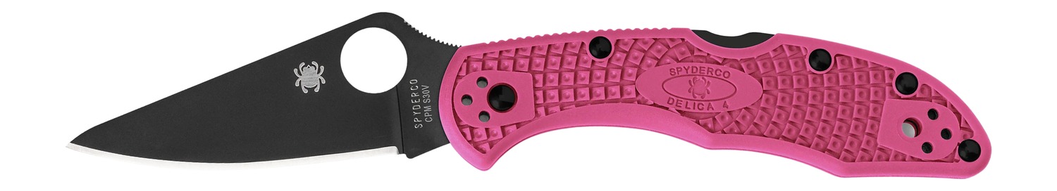 Spyderco C11FPPNS30VBK Delica 4 Lightweight 2.90" Folding Plain Black TiCN CPM S30V SS Blade/Pink Textured w/Black Accents FRN Handle Includes Pocket Clip