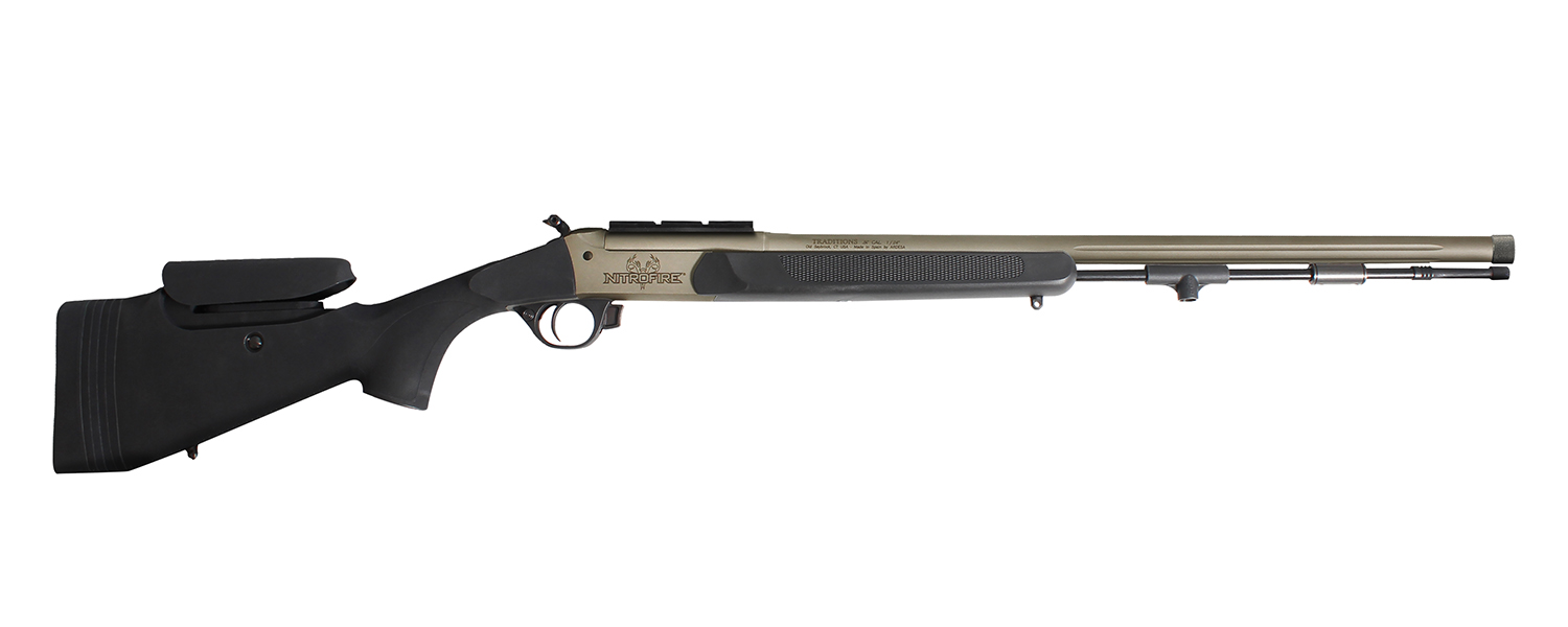 Traditions CR84660450B NitroFire Pro 50 Cal 209 Primer Tungsten Cerakote 26" Fluted/Threaded w/VAPR twist Barrel, Drilled & Tapped Receiver, Black Adj Cheek Piece & LOP Synthetic Stock