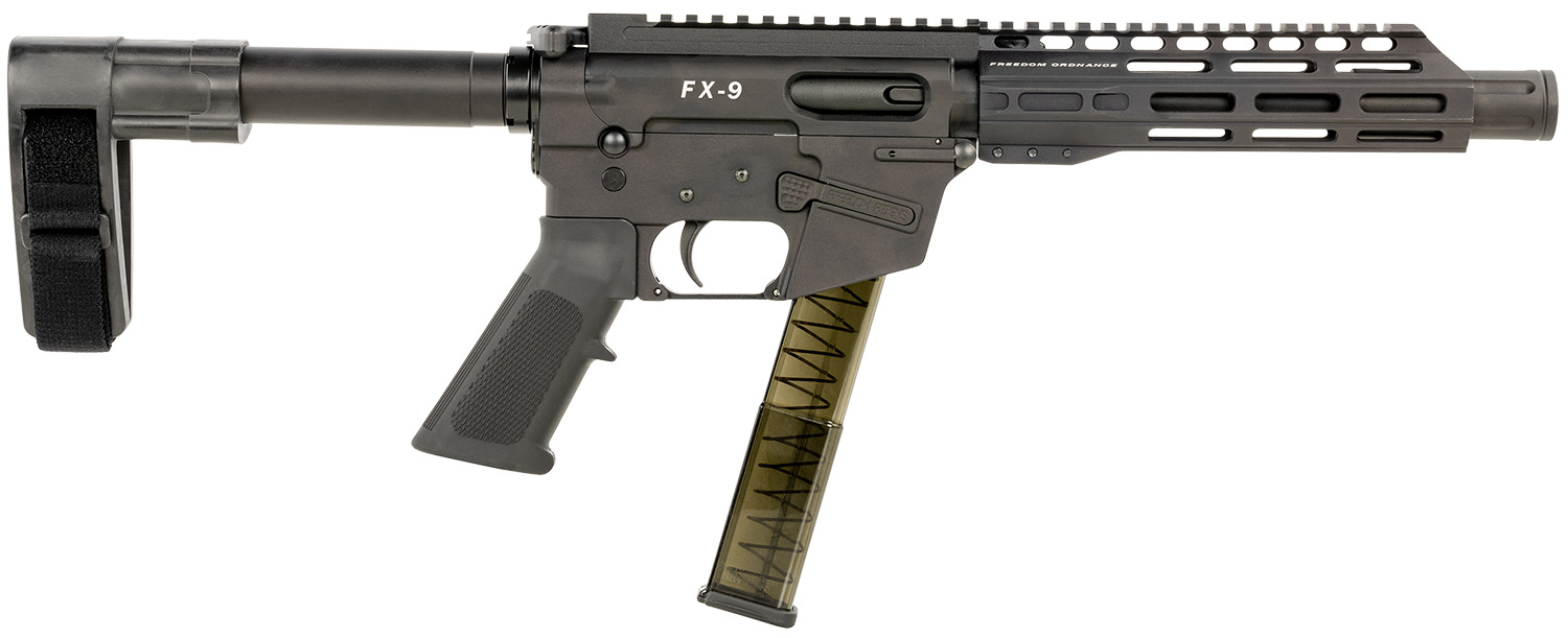 FREEDOM ORDNANCE FX9P8SBM FX-9  9mm Luger 31+1 8" Black Nitride Steel Barrel, M-LOK Handguards, Black Anodized Aluminum Picatinny Rail Receiver, Black SB Mini Brace, AR15 Grip