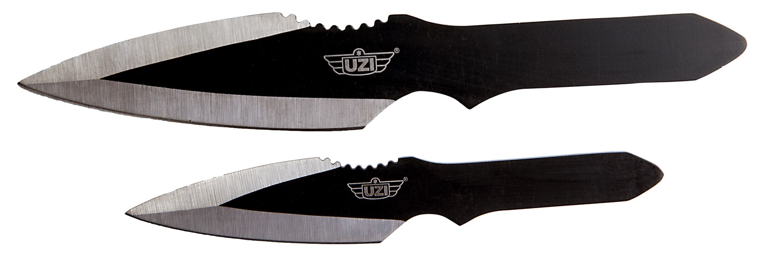 Uzi Accessories UZKTRW002 Throwing Knives Fixed Spear Point Plain Black Stainless Steel Blade Black Stainless Steel Handle Includes