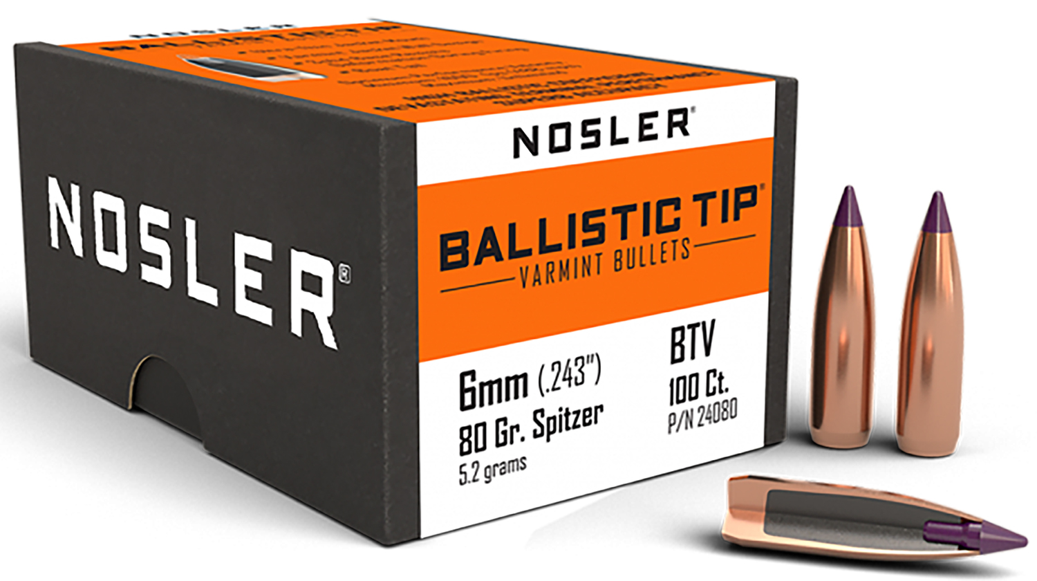 Nosler 24080 Ballistic Tip  6mm 80gr Spitzer Point 100/Box
