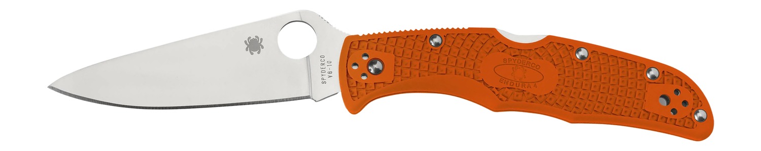 Spyderco C10FPOR Endura 4 Lightweight 3.75" Folding Clip Point Plain VG-10 SS Blade Orange Bi-Directional Texturing FRN Handle Includes Pocket Clip