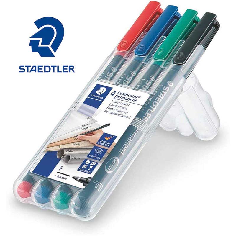 Lumocolor Permanent Universal Fine Tip 4 pack Assorted Colors