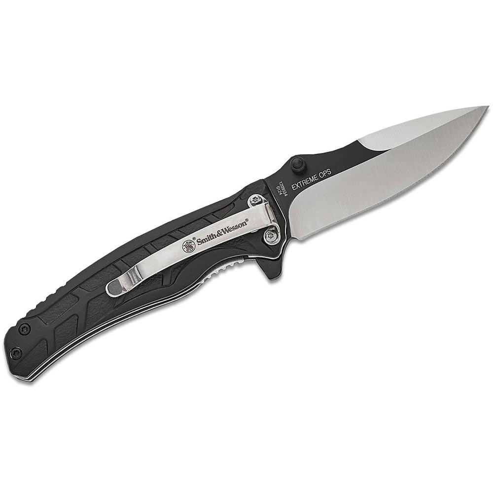 Smith & Wesson Extreme Ops Folding Knife 3" Drop Point Blade Two Tone Black Silver