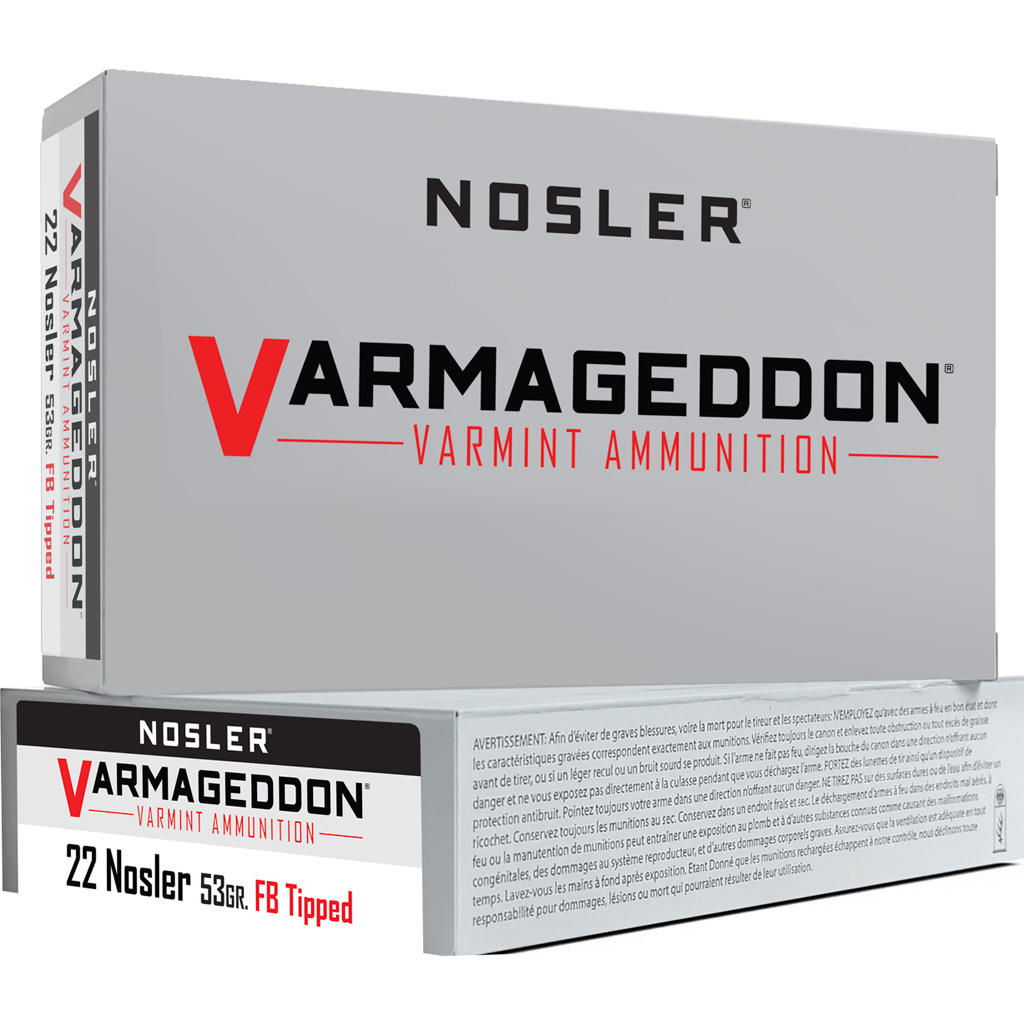 Nosler Varmageddon Rifle Ammunition 22 Nosler 53 gr. VG FBT 20 rd.