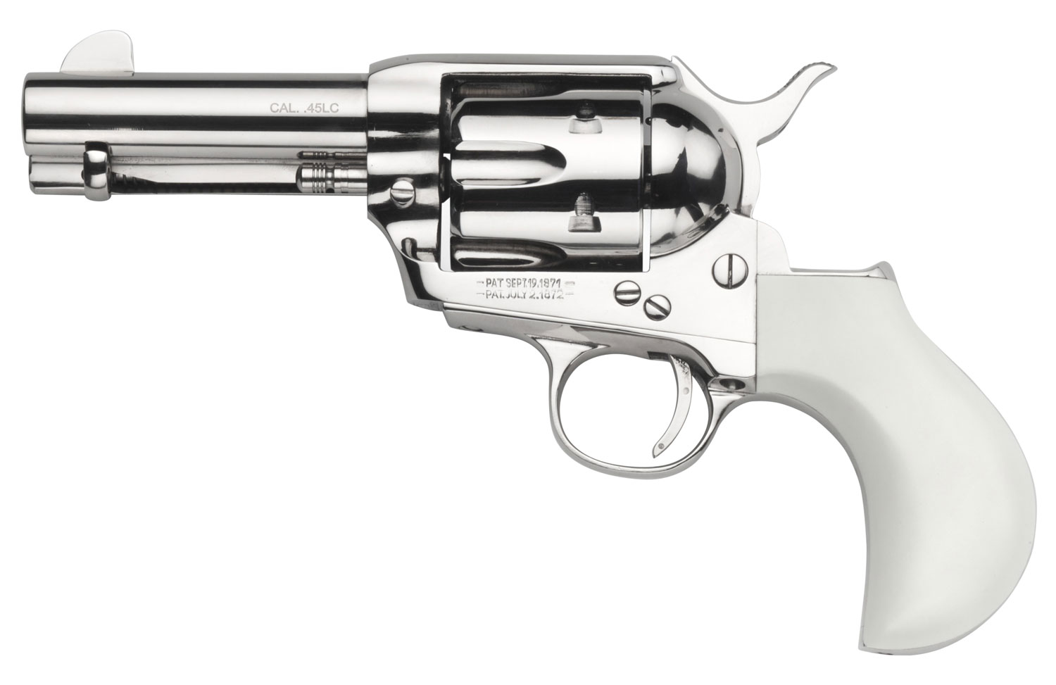 Taylors & Company 200072 1873 Cattleman 45 Colt (LC) Caliber with 3.50" Barrel, 6rd Capacity Cylinder, Overall Nickel-Plated Finish Steel  & Ivory Birdshead Synthetic Grip