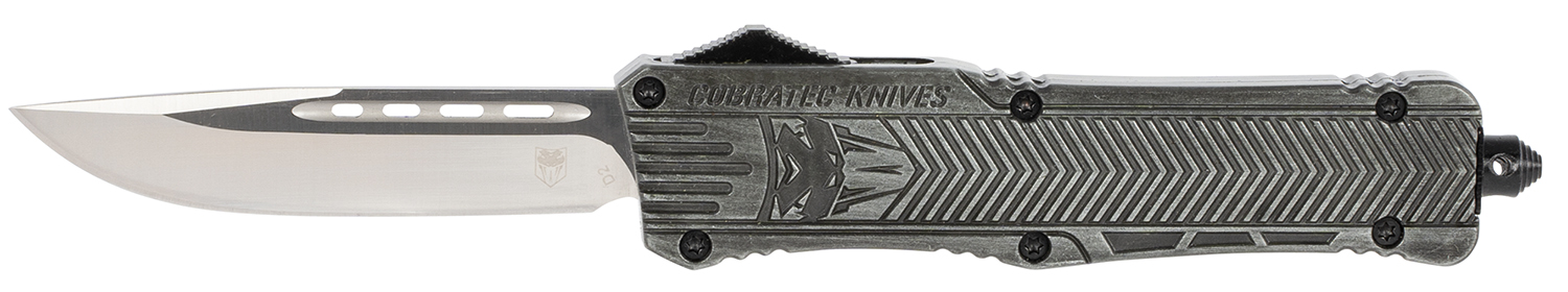 CobraTec Knives LSWCTK1LDNS CTK-1  Large 3.75" OTF Drop Point Plain D2 Steel Blade/ Stonewashed Aluminum Handle Features Glass Breaker Includes Pocket Clip