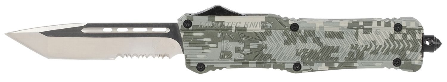 CobraTec Knives LADCCTK1LTS CTK-1  Large 3.75" OTF Tanto Part Serrated D2 Steel Blade/Army DigiCamo Aluminum Handle Features Glass Breaker Includes Pocket Clip