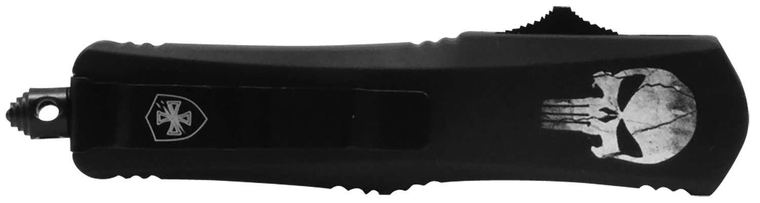 Templar Knife LFL431 Gen II Fallen Large 3.50" OTF Dagger Part Serrated Black Oxide Stonewashed 440C SS Blade, 5.25" Black w/Skull Aluminum Handle, Glass Breaker