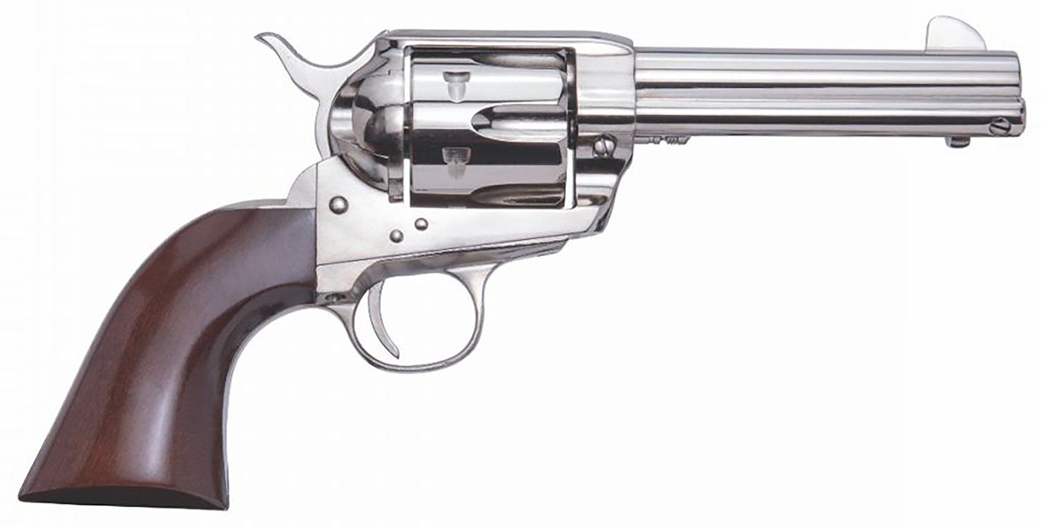 Cimarron PPP45N Pistolero  45 Colt (LC) 6 Shot, 4.75" Nickel-Plated Steel Barrel, Cylinder & Frame, Wide Front Sight, Smooth Walnut Grip