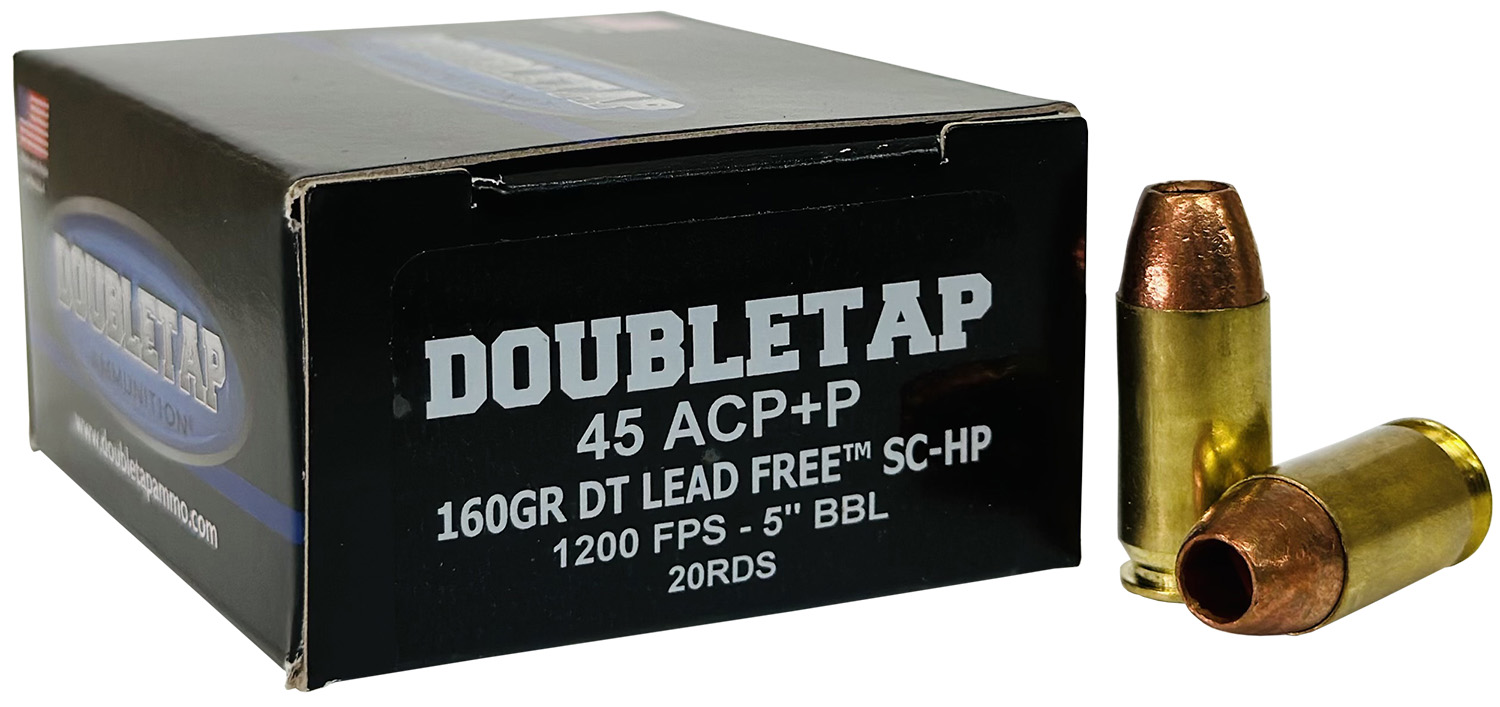 DoubleTap Ammunition 45A160XM   45ACP 160gr Lead Free Hollow Point 20 Per Box/50 Case