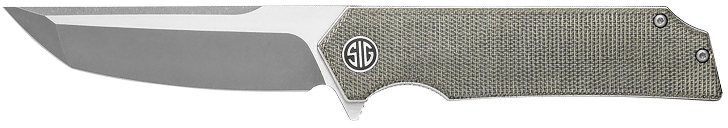 Sig Sauer Knives TS8SG Tsuru  3.30" Folding Tanto Plain Satin 154CM SS Blade, 4.20" Green Canvas Micarta Handle