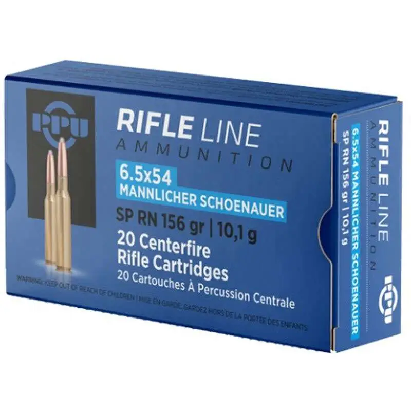 PPU METRIC RIFLE AMO 6.5X54 MANN SHOENAUER 156GR SPRN 20RD (10 BOXES PER CASE)