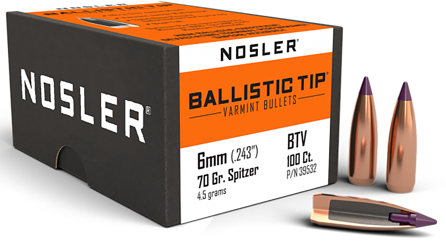 Nosler 39532 Ballistic Tip  6mm 70gr Spitzer Point 100/Box