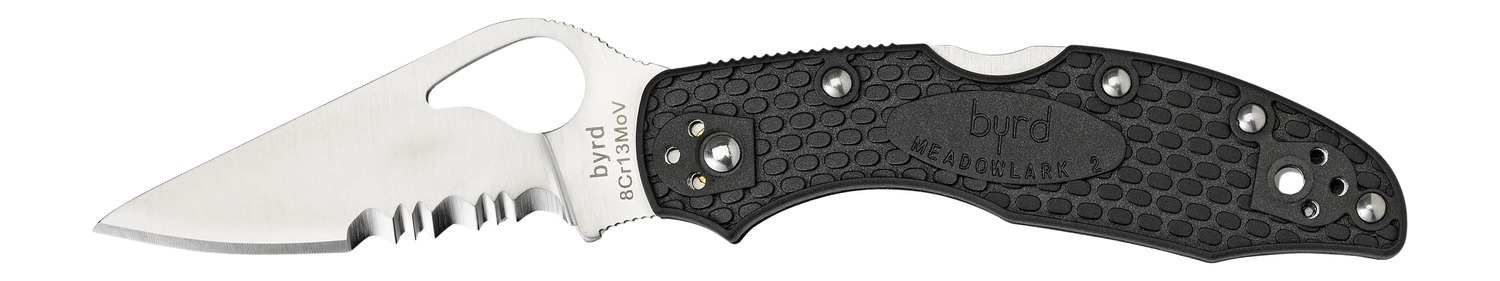 Spyderco BY04PSBK2 Byrd Meadowlark 2 Lightweight 2.87" Folding Drop Point Part Serrated 8Cr13MoV SS Blade Black  Textured FRN Handle Includes Pocket Clip