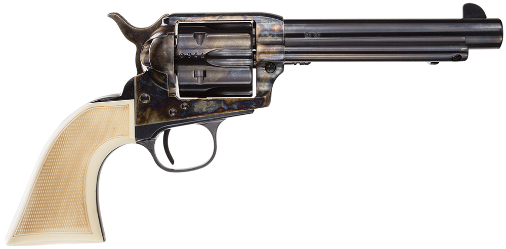 Taylors & Company 555127 Marshal  45 Colt (LC) Caliber with 5.50" Blued Finish Barrel, 6rd Capacity Blued Finish Cylinder, Color Case Hardened Finish Steel Frame & Checkered White Grip