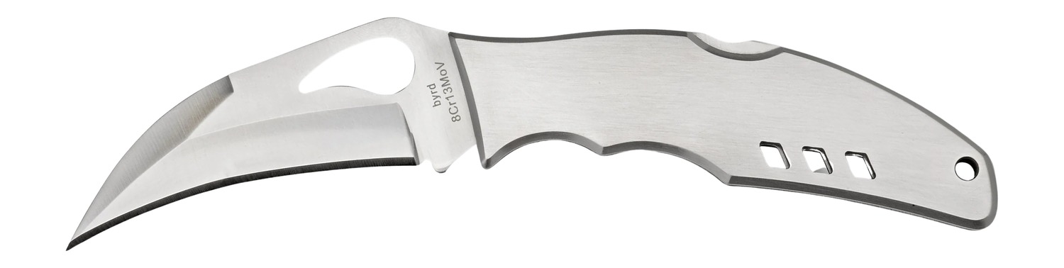 Spyderco BY07P Byrd Crossbill 3.50" Folding Hawkbill Plain 8Cr13MoV SS Blade, Stainless Steel Handle Includes Pocket Clip