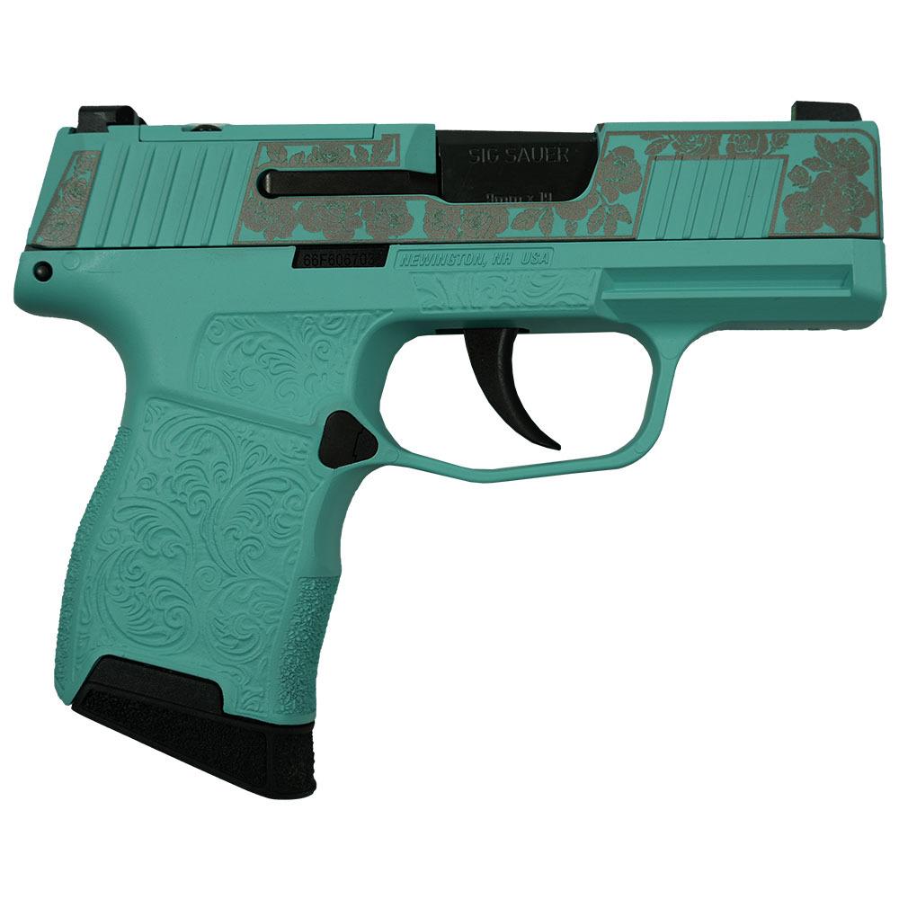 Sig Sauer "Gun & Roses-Robin's Egg Blue" P365 Optic Ready Handgun 9mm Luger 10rd Magazines(2) 3.1" Barrel X-RAY 3 Sights