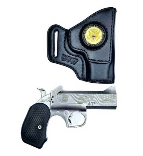 BOND ARMS TRUMP DT47 SATIN PKG HGD 45/410 4.25IN BBL SS FRAME ROUGH SER FINISH B6 EXT GRIP W/HOLSTER