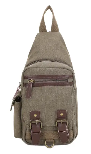 JESSIE & JAMES SHASTA  CANVAS/LEATHER CCW SLING BAG 8.5 H X 5.5W X 2D ( OLIVE )